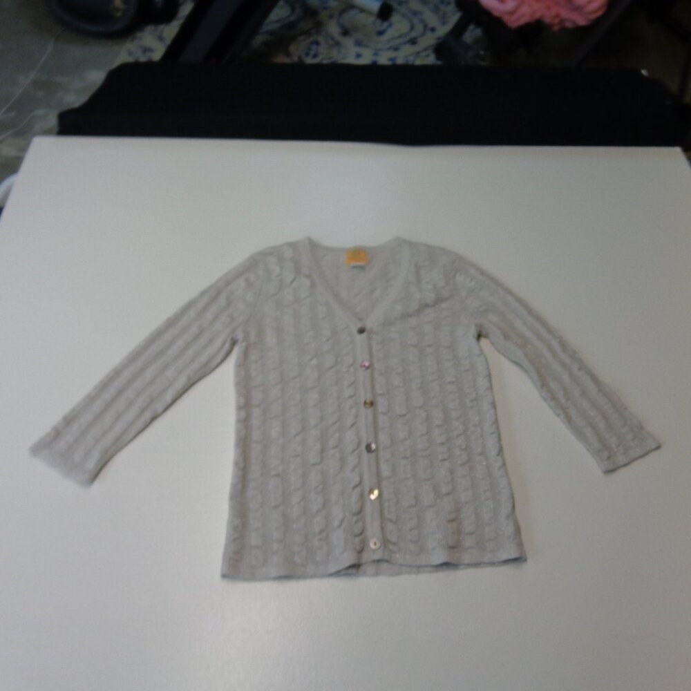 Ruby Road Size Petite Small Light Gray/Silver Sparkly Cardigan